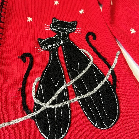 Coldwater Creek Vintage red Holiday Cat Cardigan Sweater Women’s Small - Picture 2 of 7